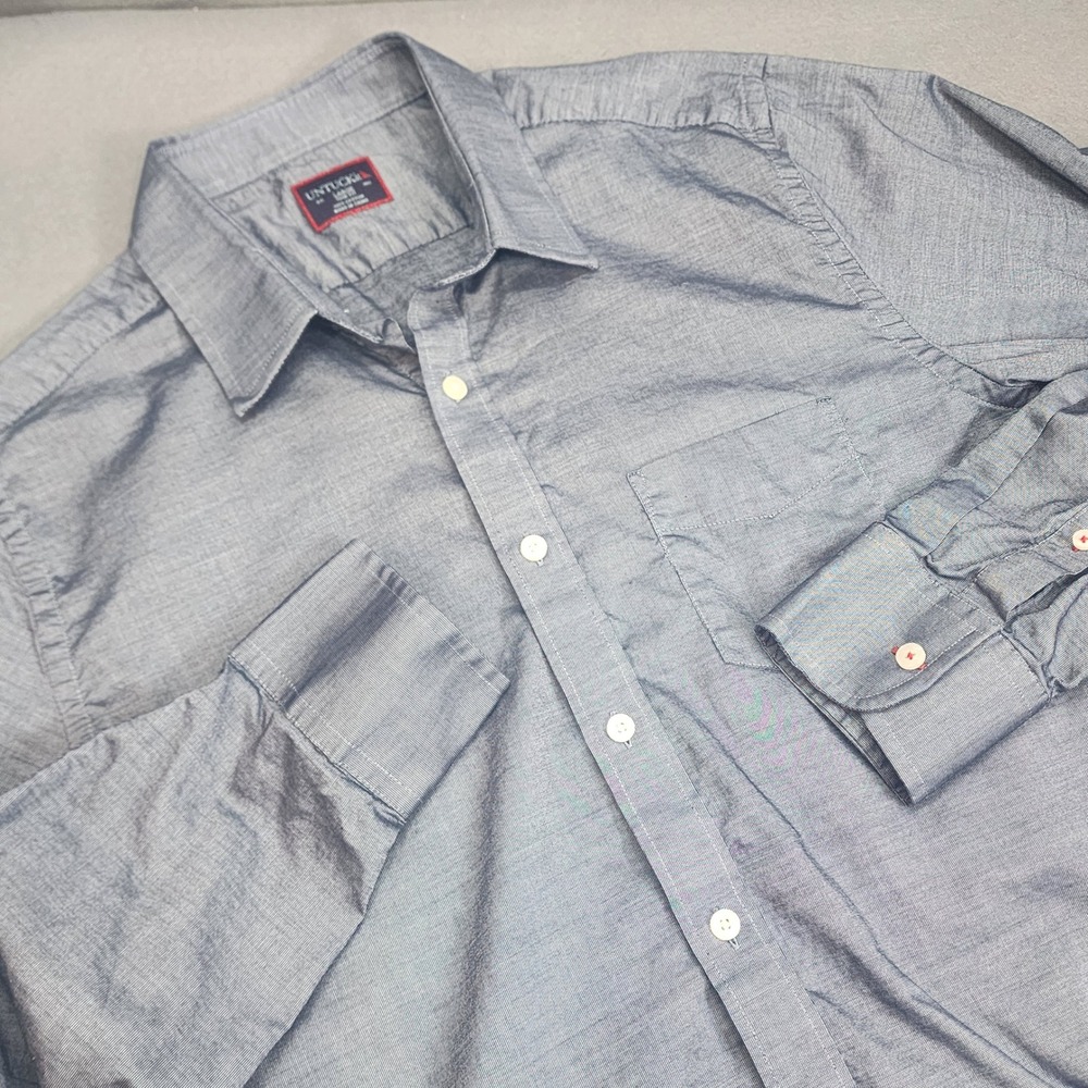 UNTUCKit Button Down Silver Blue Micro Check Slim Fit Long Sleeve Mens Large